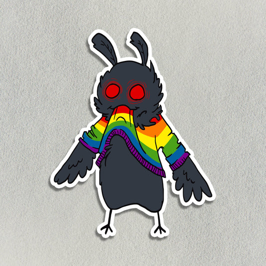 Hungry Little Mothman in a Rainbow Sweater Sticker - Arcana