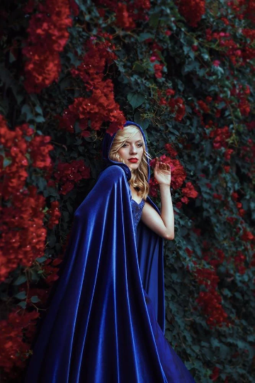 Blue Velvet Hooded Cloak