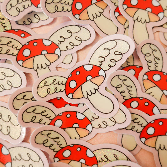 Flying Shroom Glitter Sticker