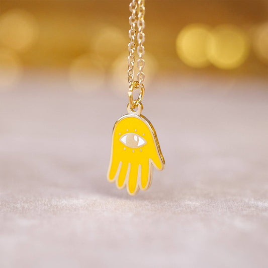 Egg Yolk Yellow Hamsa Hand Necklace