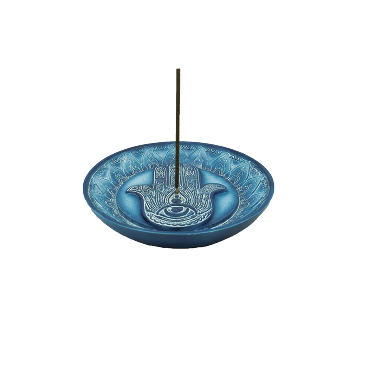 Hamsa Hand Blue Round Incense Stick Burner Holder 5" - Arcana