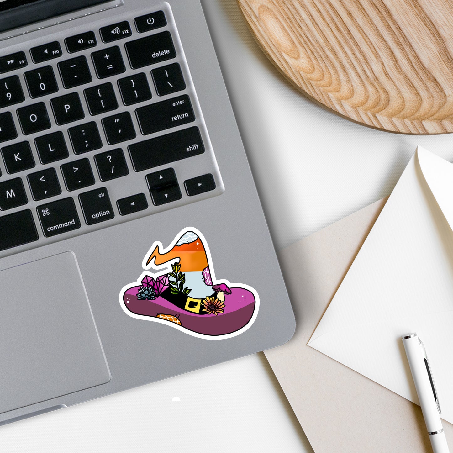 Lesbian Pride Flag Witch Hat Vinyl Sticker