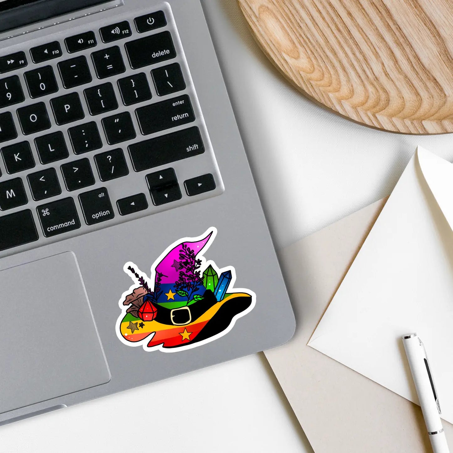 Rainbow Pride Flag Witch Hat Vinyl Sticker - Arcana