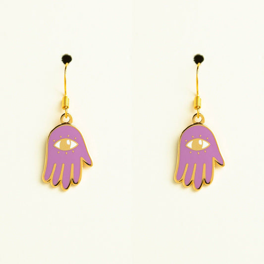 Lilac Hamsa Hand Earrings