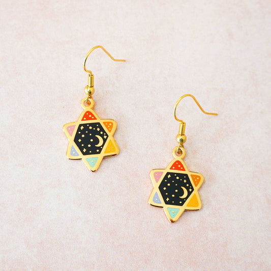 Saturated Rainbow Cosmic Magen David Earrings