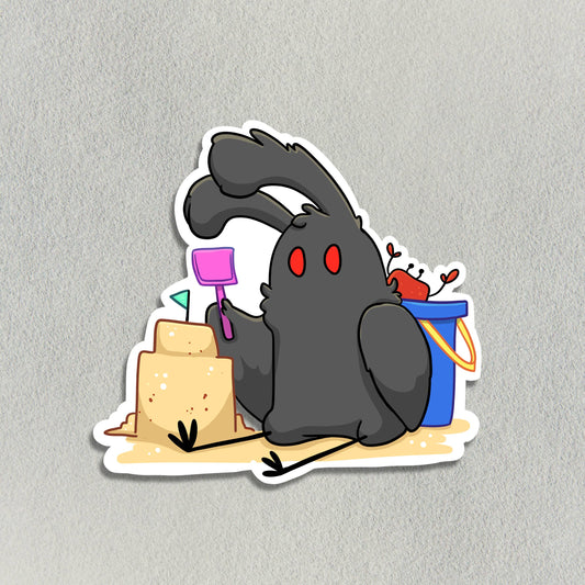 Little Mothman Building a Sandcastle Vinyl Sticker