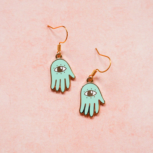 Aqua Hamsa Hand Earrings