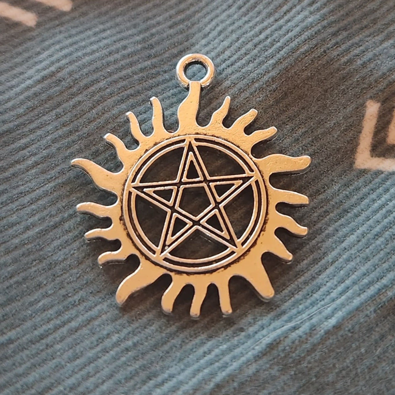 Silver Tone Sun Pentagram Charm - Arcana