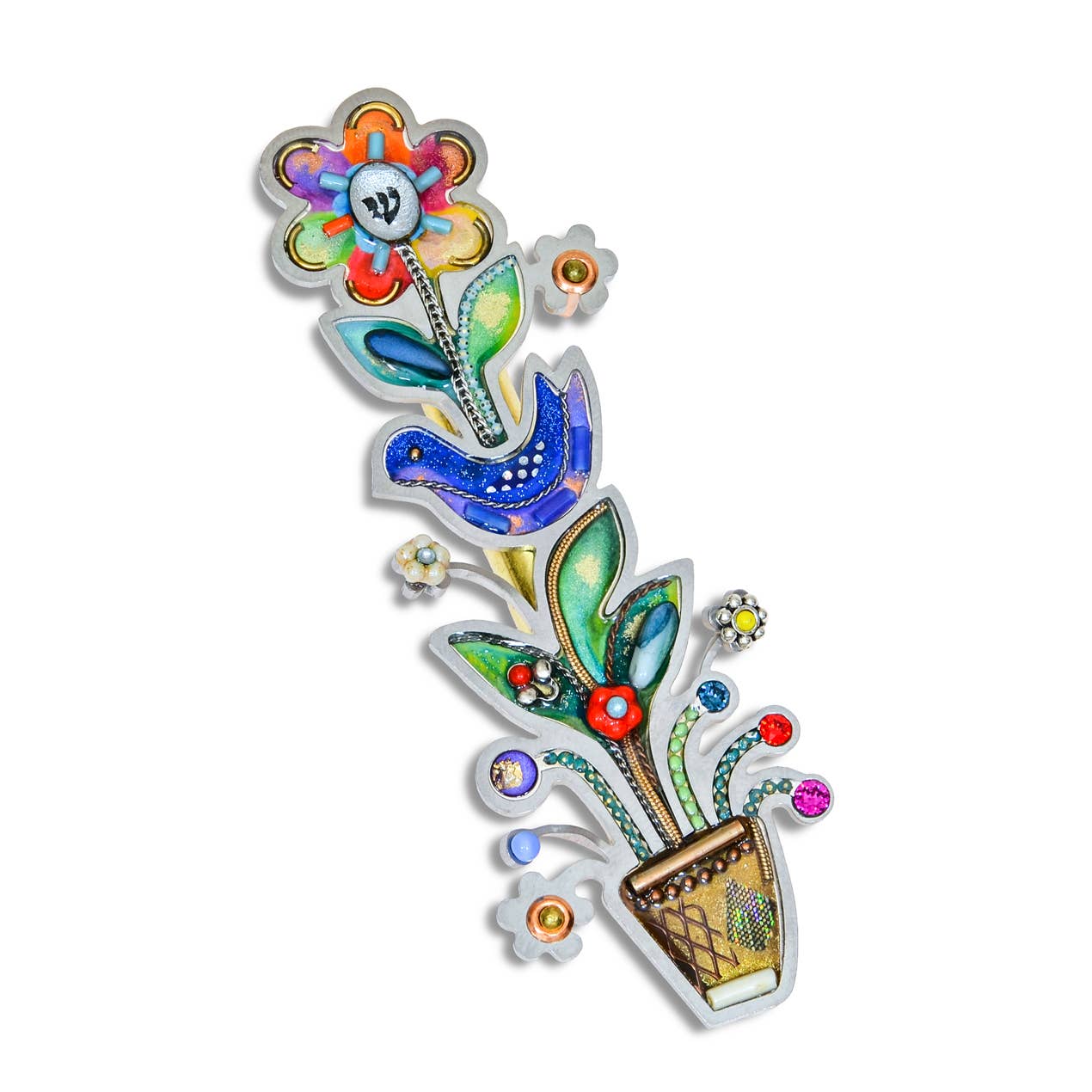 Flower Pot and Dove Mezuzah