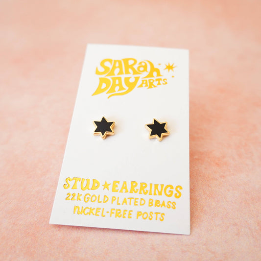 Mini Magen David Stud Earrings in Black