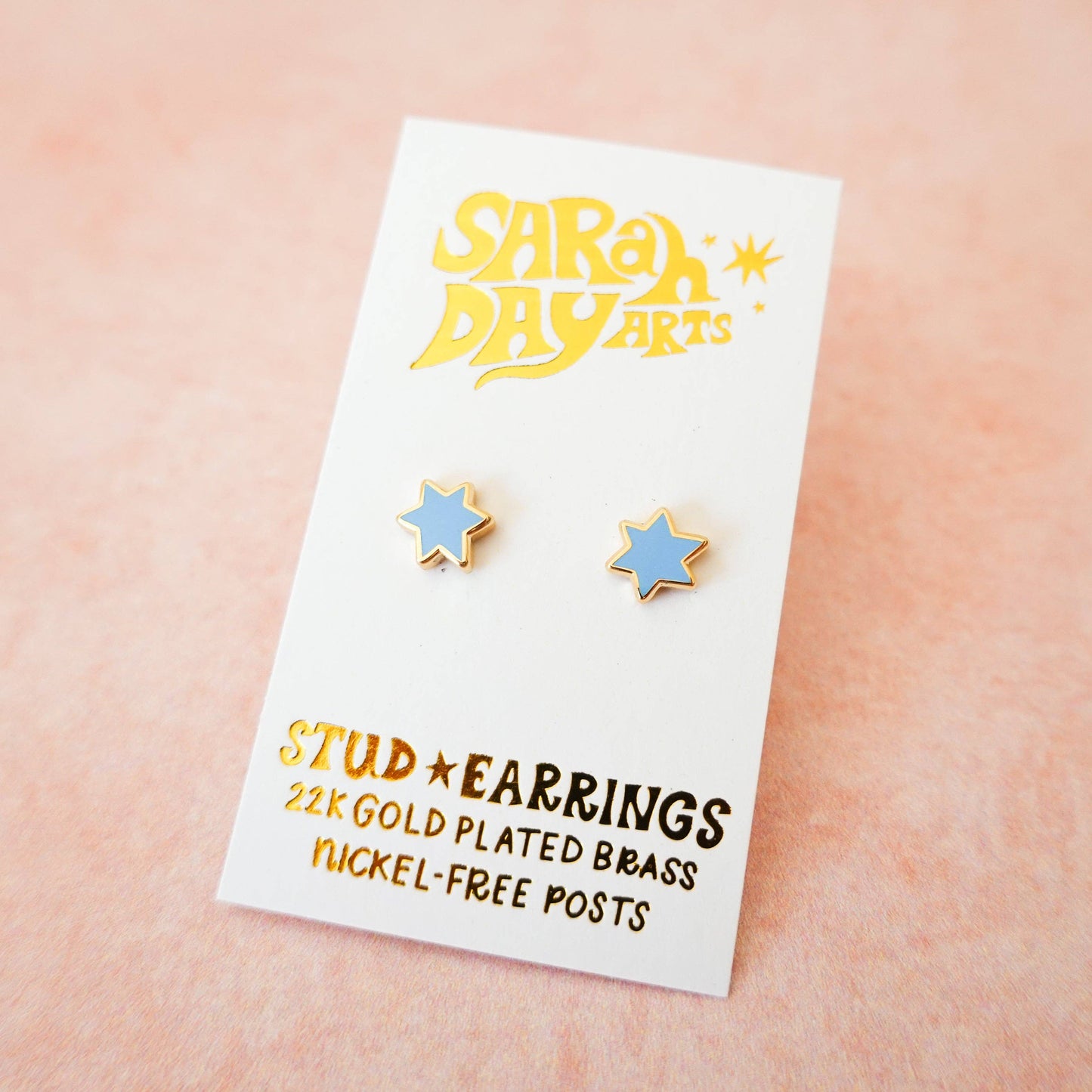 Mini Magen David Stud Earrings in Sky Blue