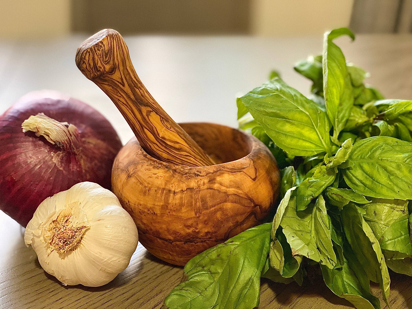 Small Olive Wood Mortar and Pestle