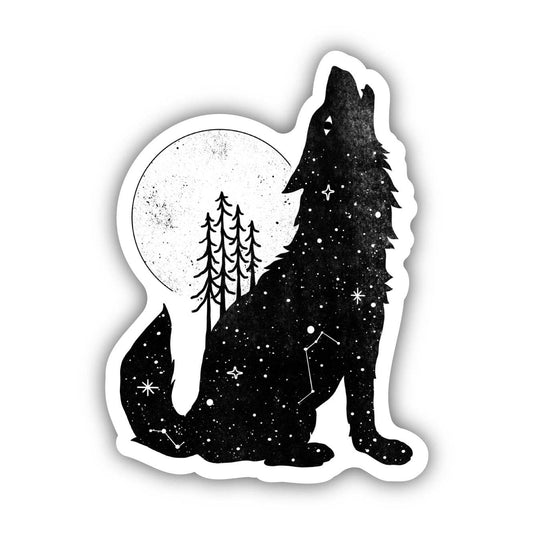 Howling Zodiac Wolf and Moon Sticker - Arcana