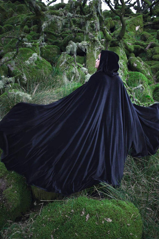 Black Velvet Hooded Cloak - Arcana