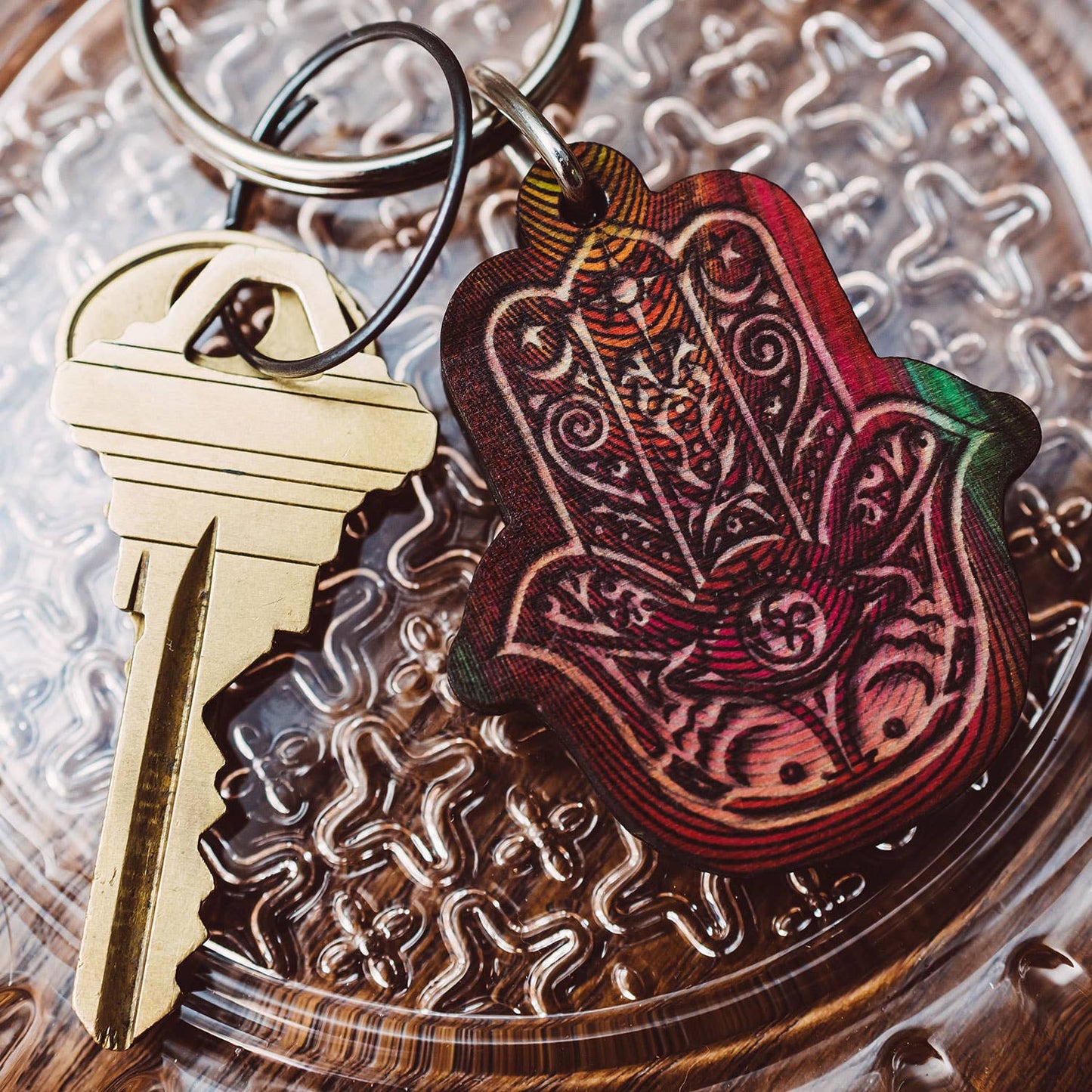 Wooden Hamsa Key Chain