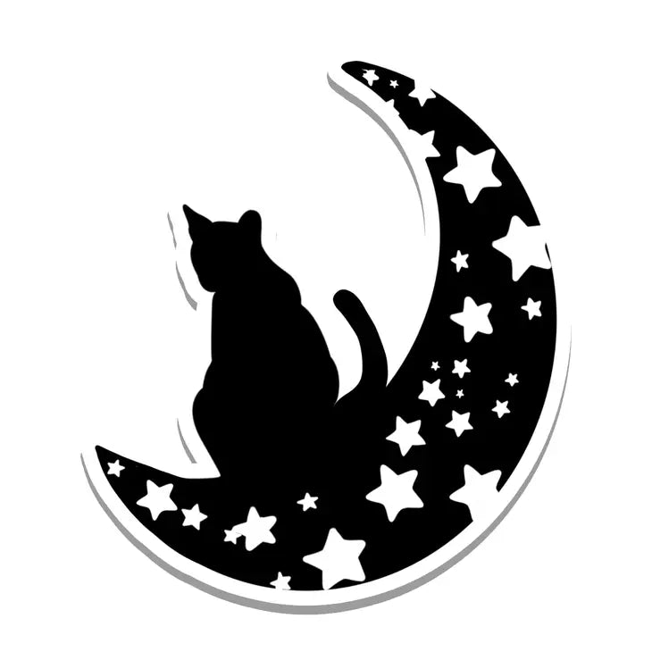 Cat on the Moon Vinyl Sticker - Black and White - Arcana