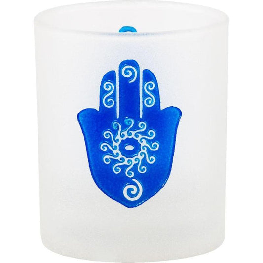 Hamsa Etched Glass Votive Holder