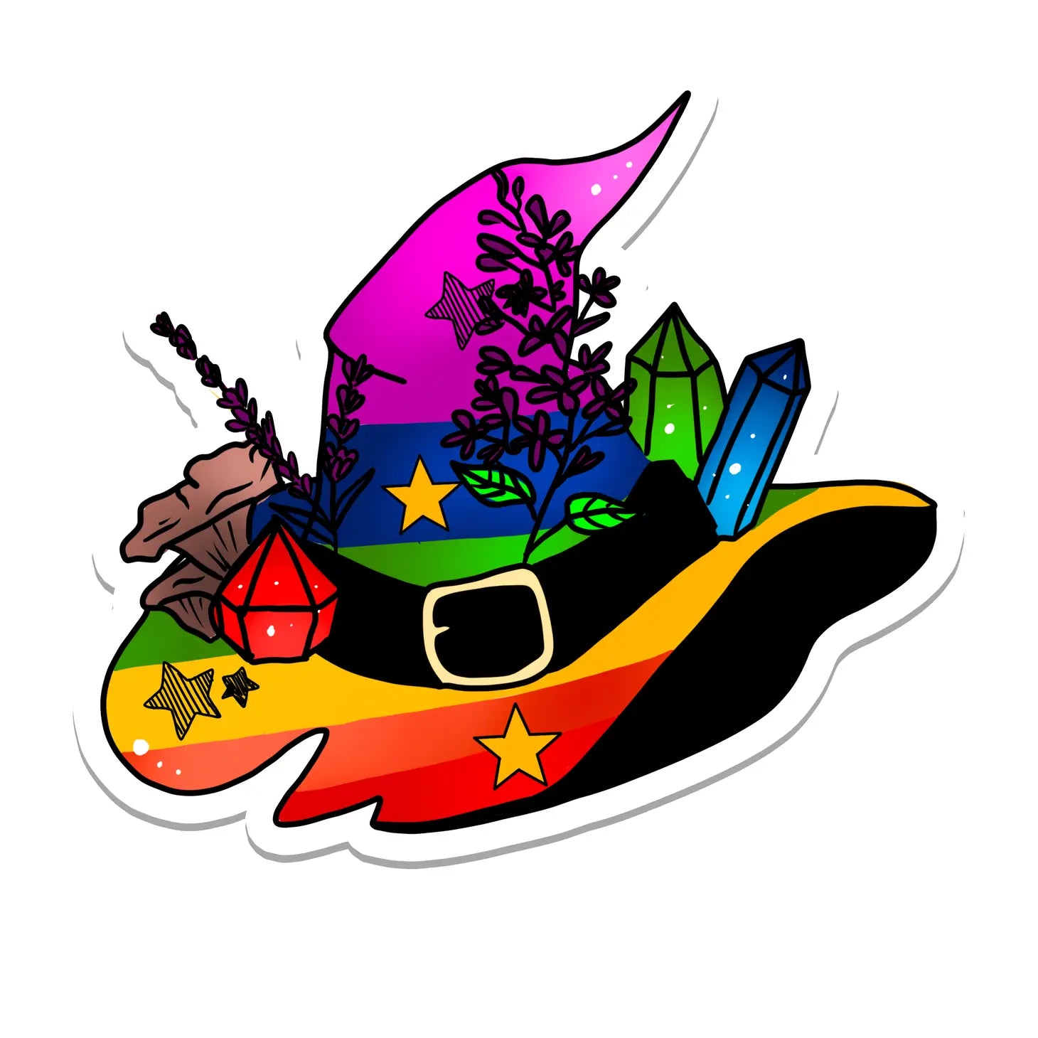 Rainbow Pride Flag Witch Hat Vinyl Sticker - Arcana