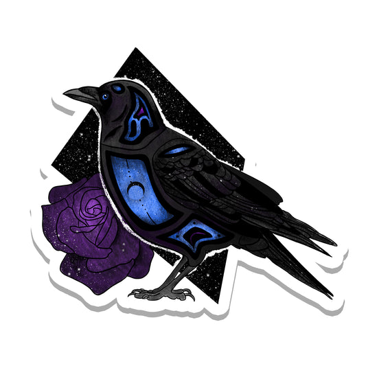 Blue and Purple Raven and Rose Vinyl Sticker