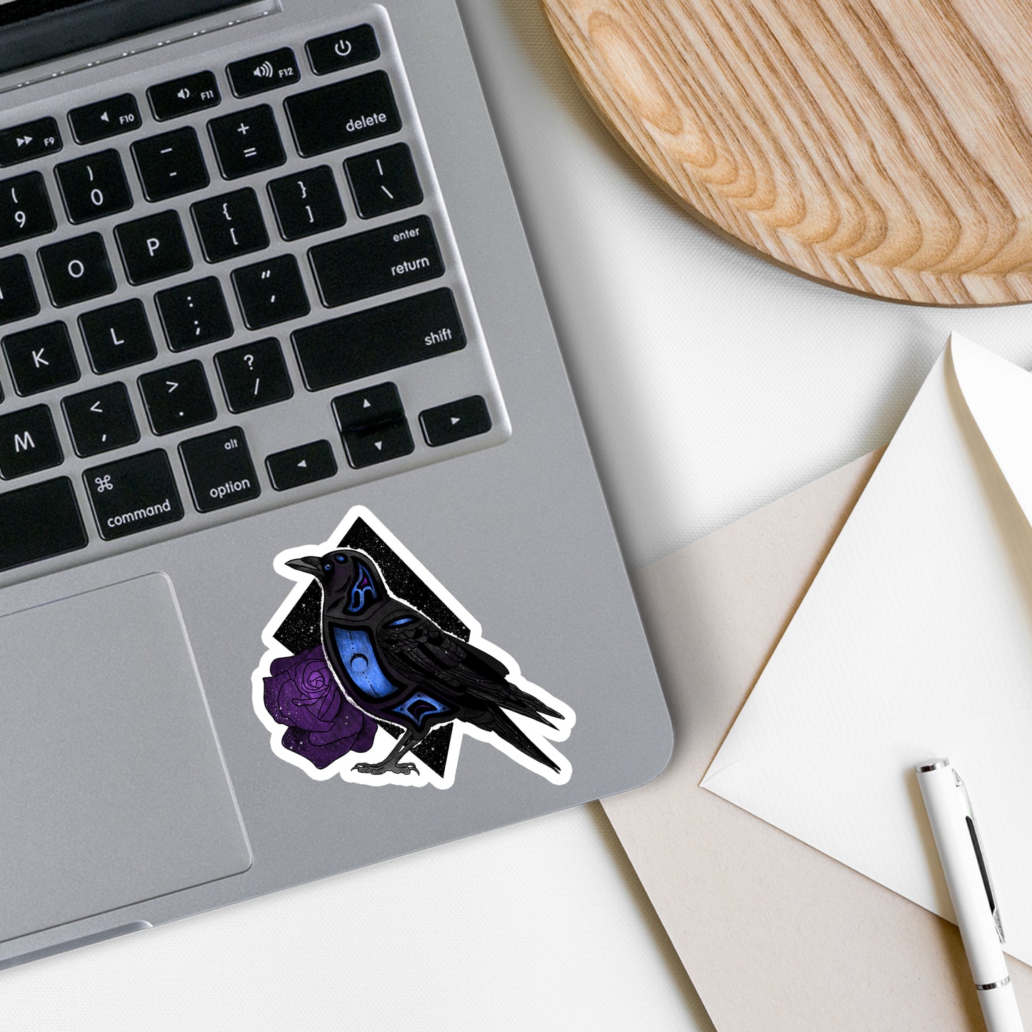 Blue and Purple Raven and Rose Vinyl Sticker