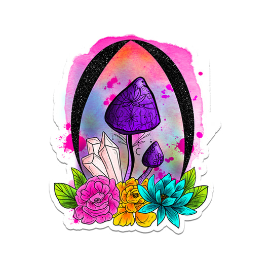 Trippy Purple Mushroom with Flowers Vinyl Sticker