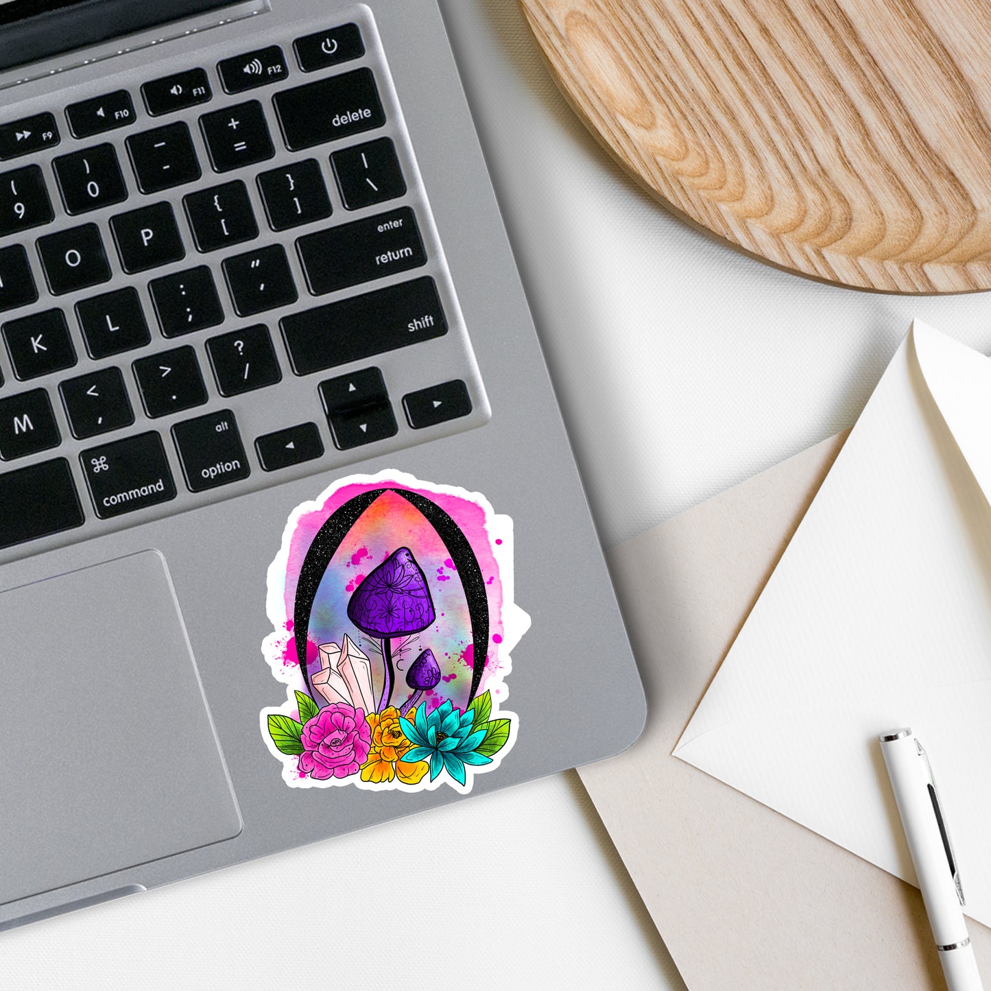 Trippy Purple Mushroom with Flowers Vinyl Sticker