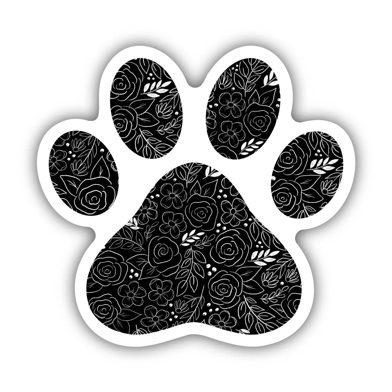 Black and White Floral Paw Print Sticker - Arcana
