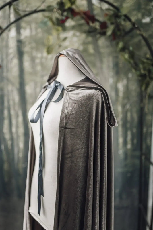 Grey Hooded Velvet Cloak