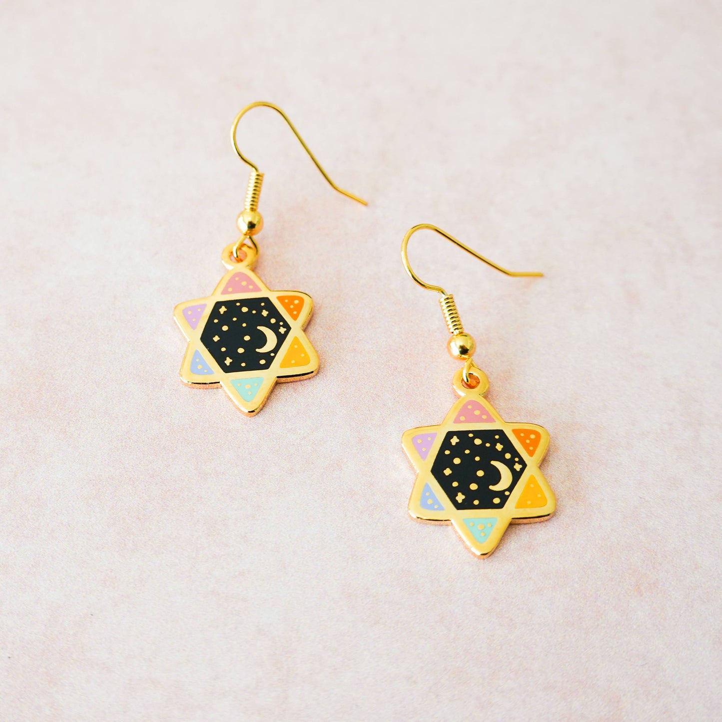 Pastel Rainbow Cosmic Magen David Earrings