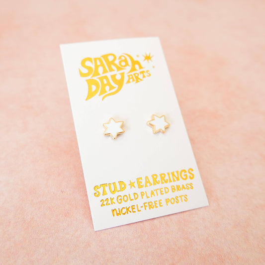 Mini Magen David Stud Earrings in White