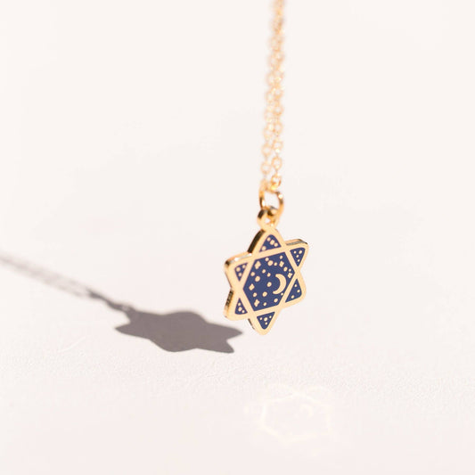 Mini Cosmic Magen David Necklace in Navy