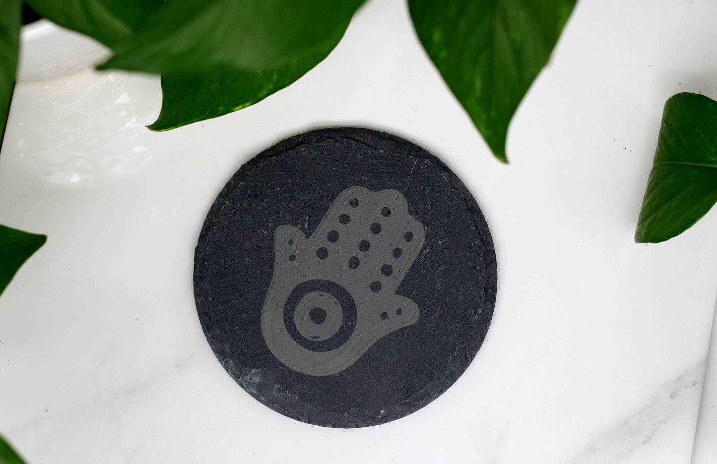 Hamsa Hand Engraved Slate Coaster