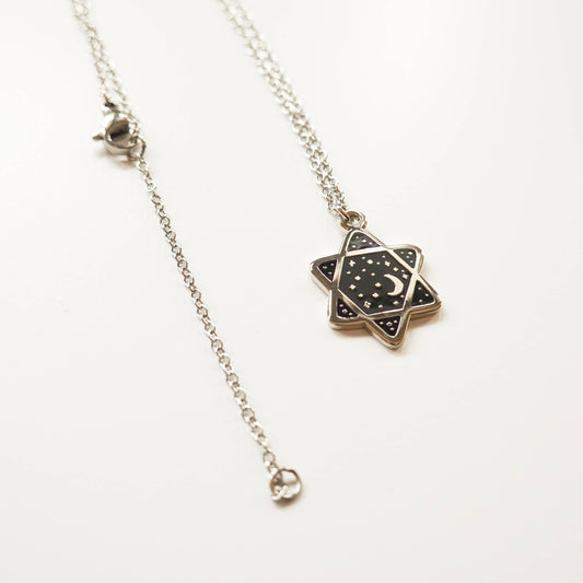 Mini Cosmic Magen David Necklace in Black