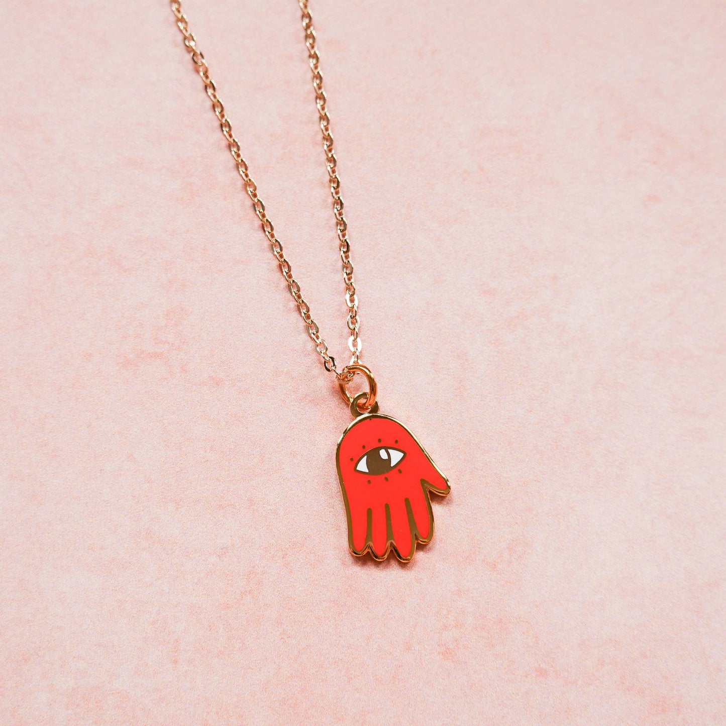 Cherry Red Hamsa Hand Necklace