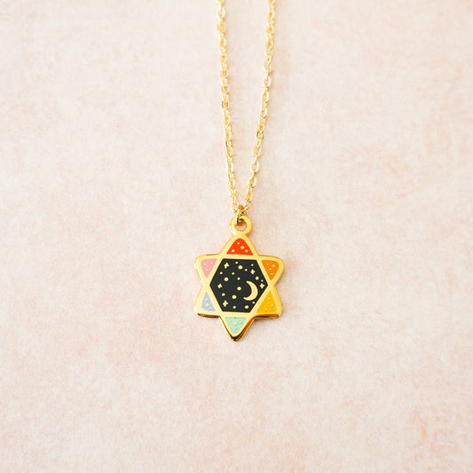 Saturated Rainbow Cosmic Magen David Necklace