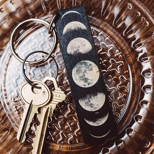 Wooden Moon Phase Key Chain