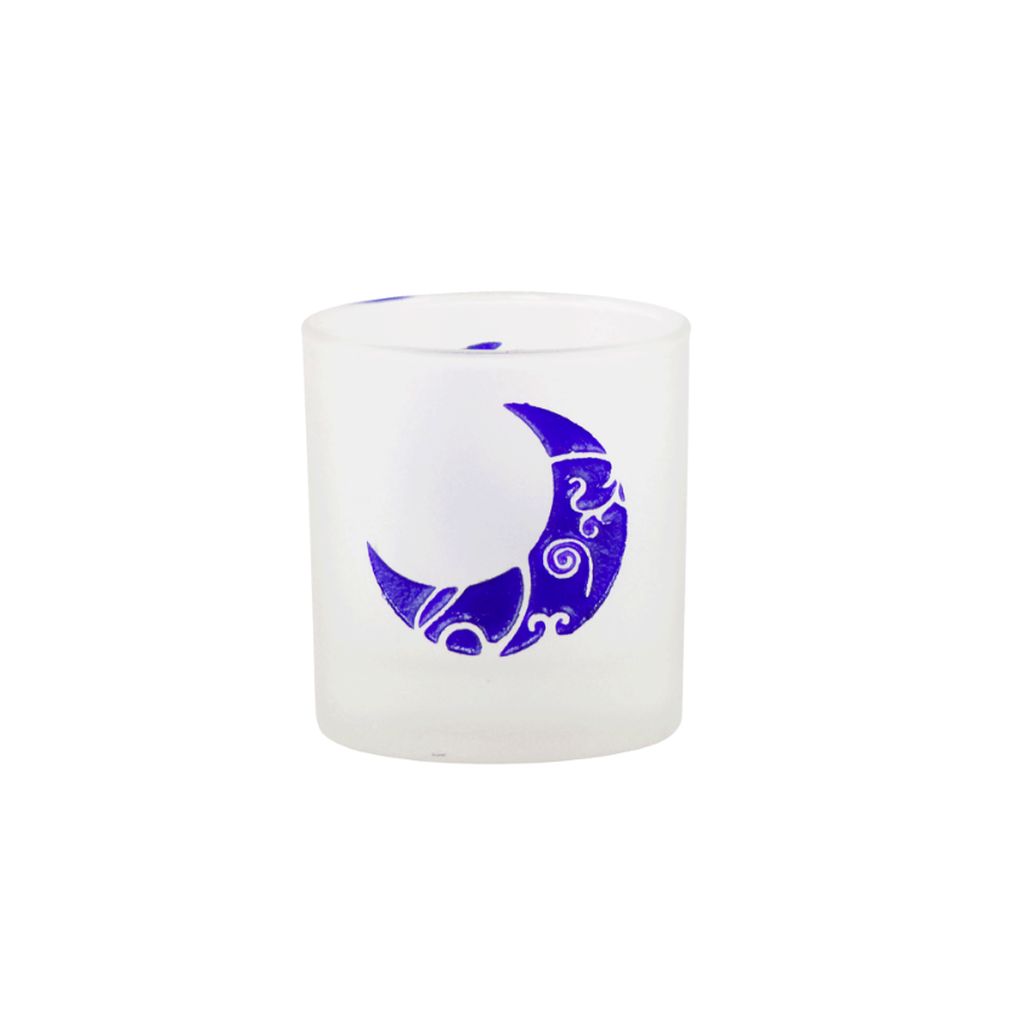 Crescent Moon Etched Glass Votive Holder